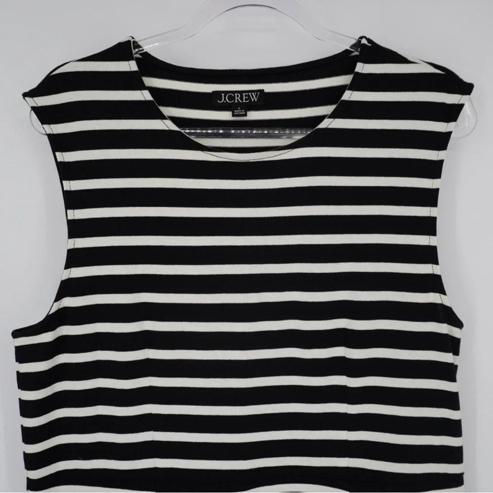 J. Crew Cap‎ Sleeve Knit Cotton Midi Dress Striped Black/White Preppy Nautical L